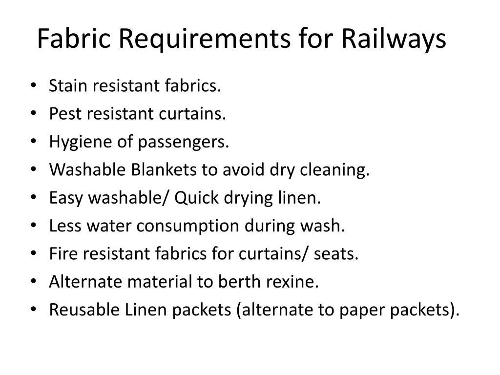 fabric requirements for railways