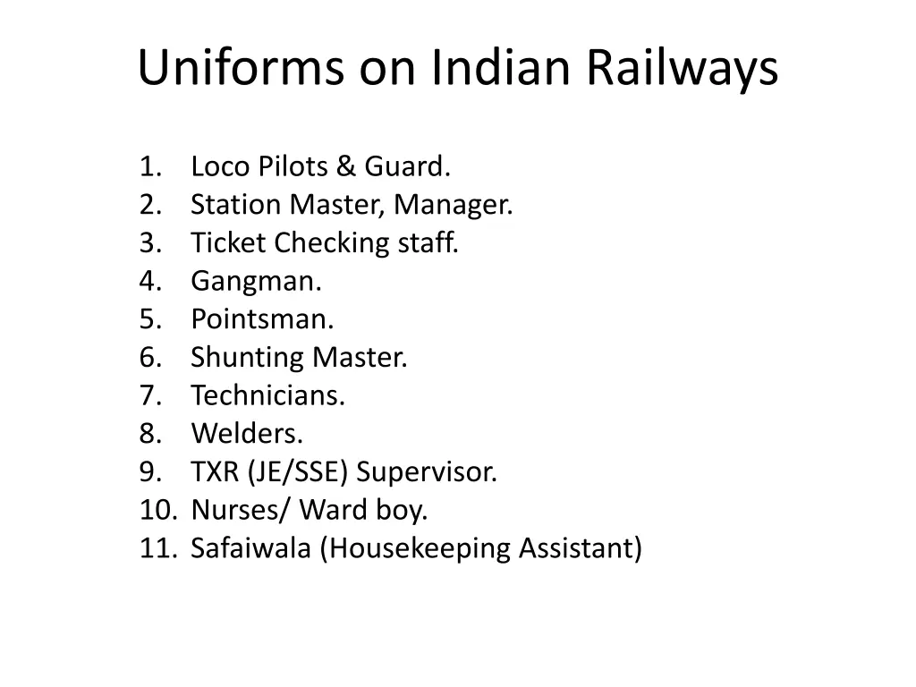 uniforms on indian railways