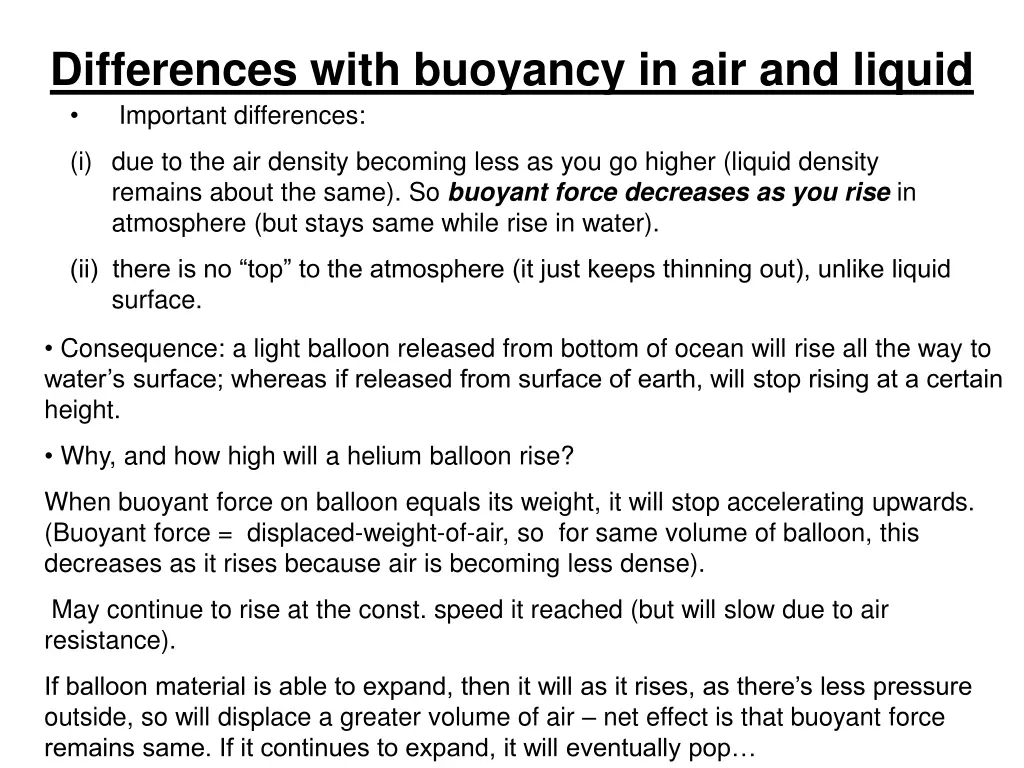 differences with buoyancy in air and liquid