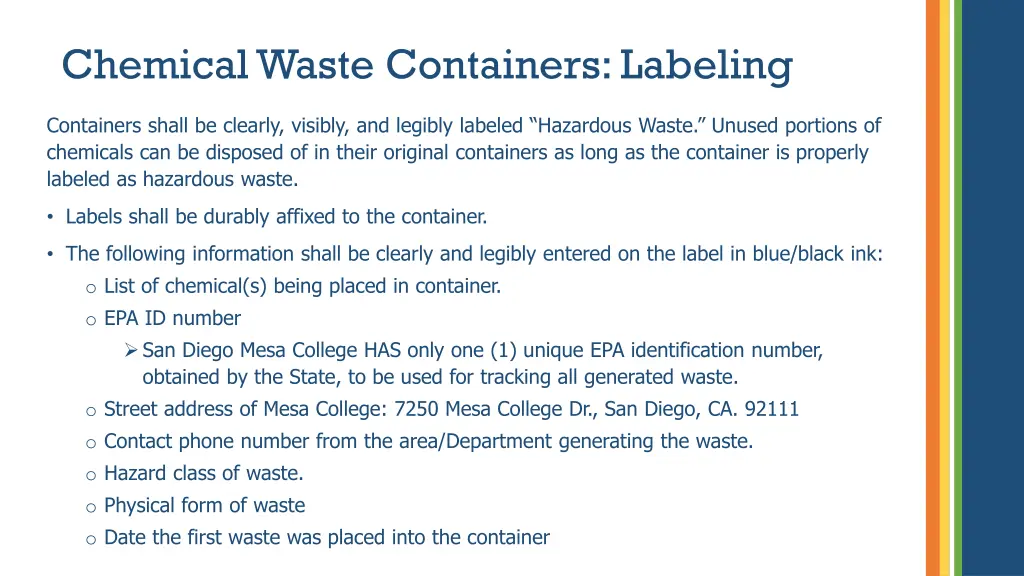 chemical waste containers labeling