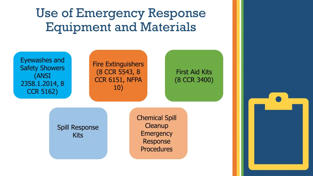 use of emergency response equipment and materials