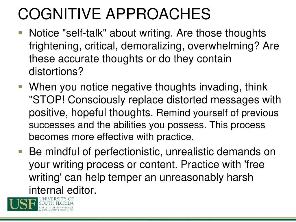 cognitive approaches notice self talk about