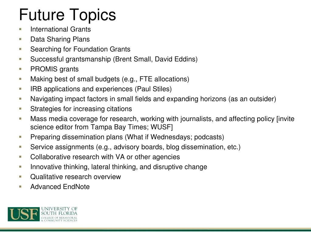 future topics international grants data sharing