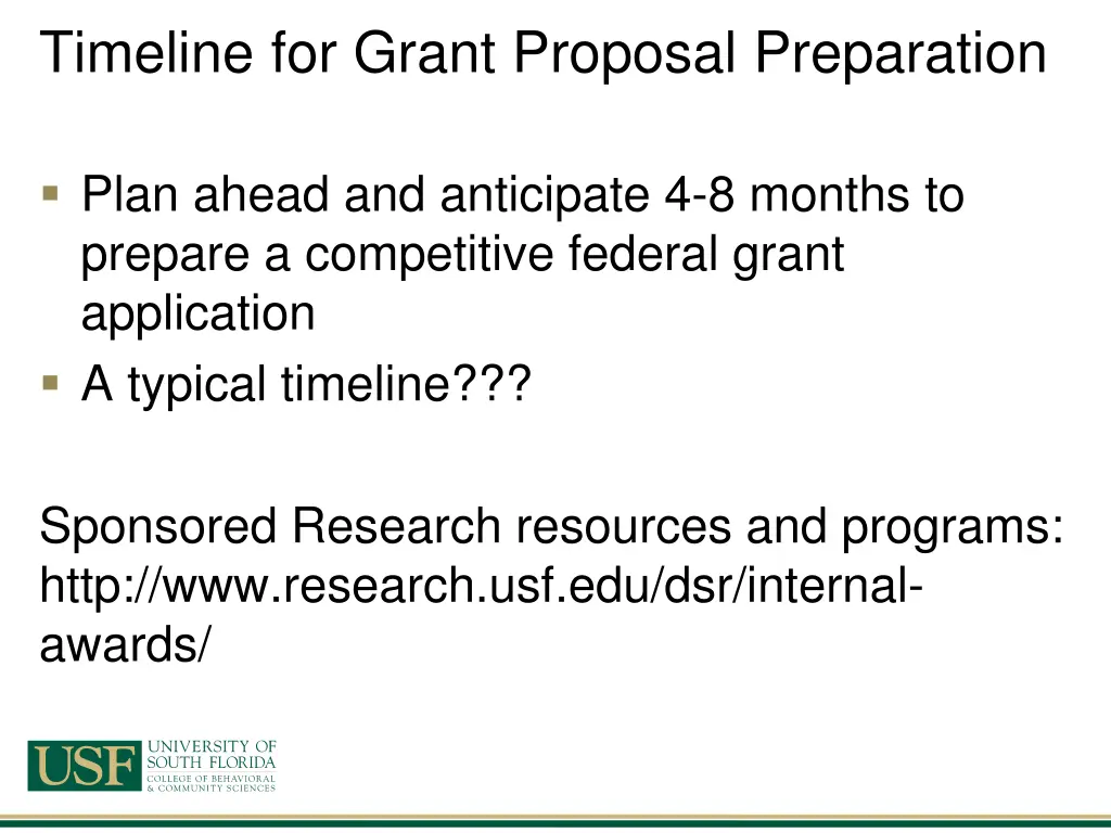 timeline for grant proposal preparation