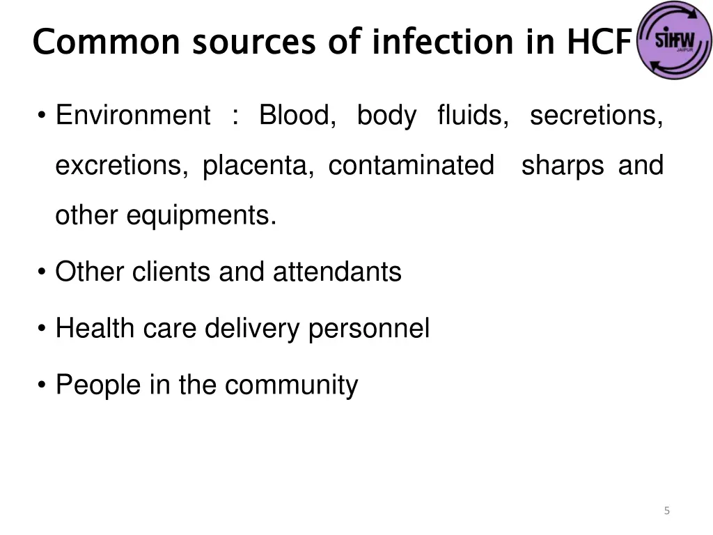 common sources of infection in hcf