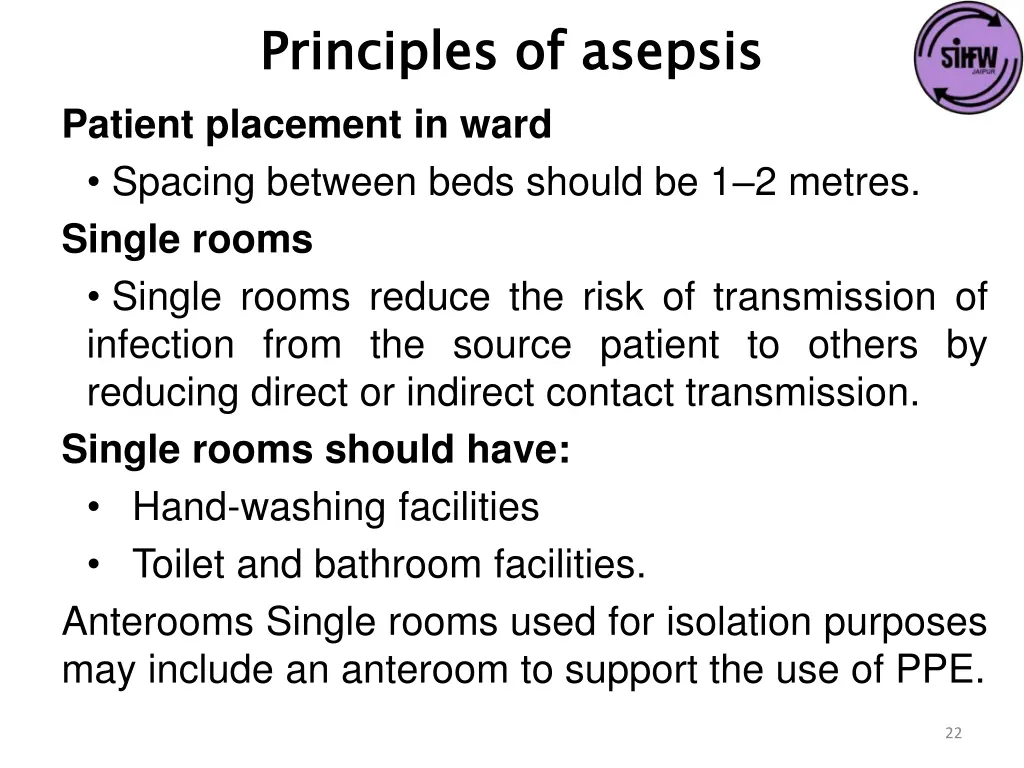 principles of asepsis patient placement in ward