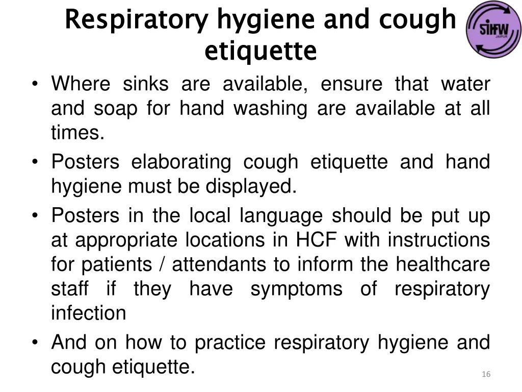 respiratory hygiene and cough etiquette where