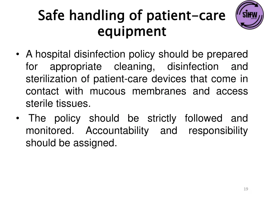 safe handling of patient equipment