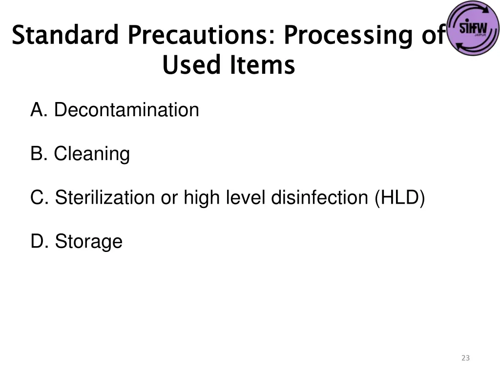 standard precautions processing of used items