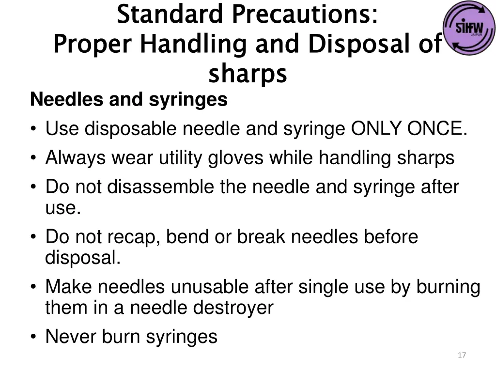 standard precautions proper handling and disposal