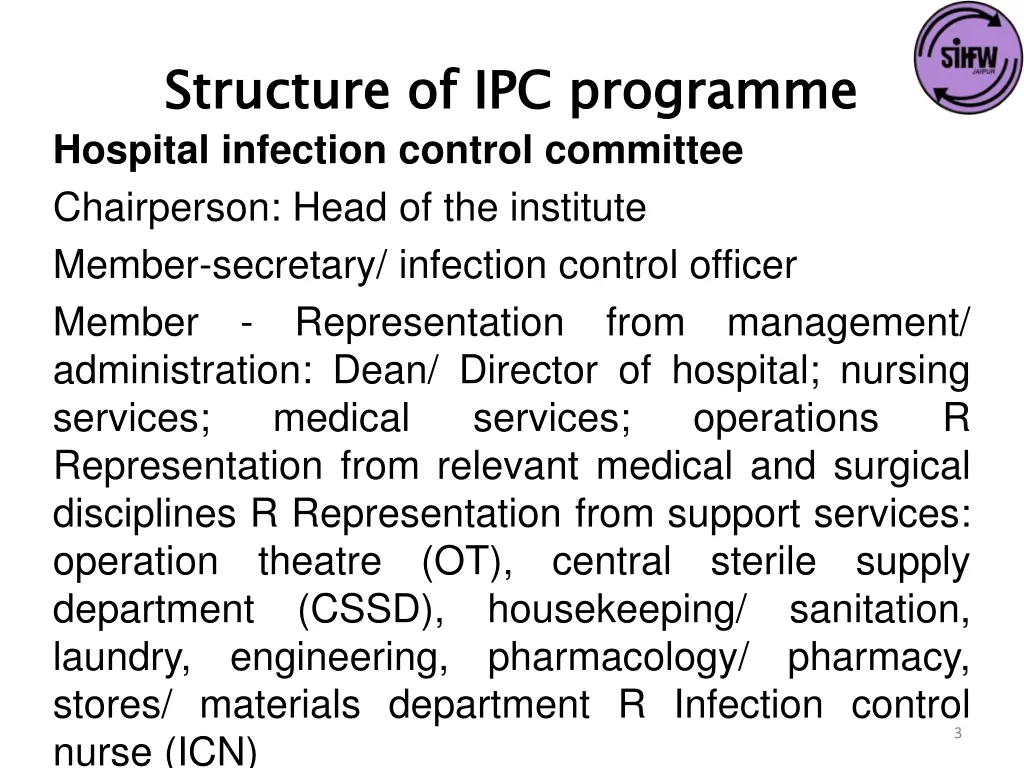 structure of ipc programme hospital infection