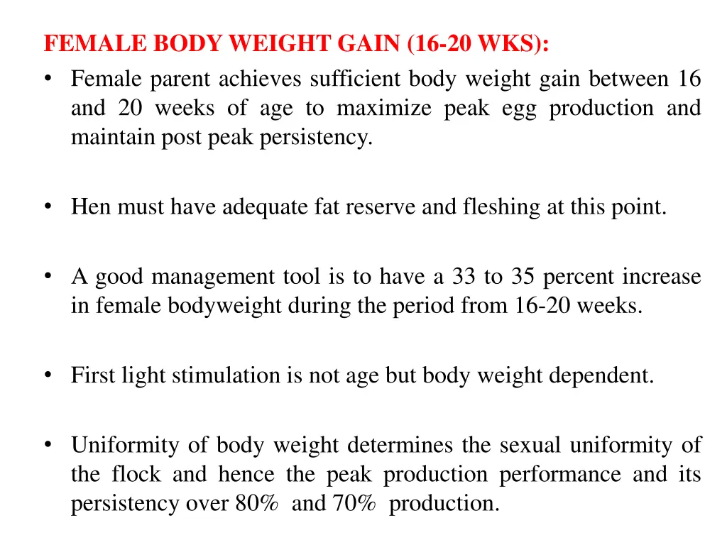 female body weight gain 16 20 wks female parent