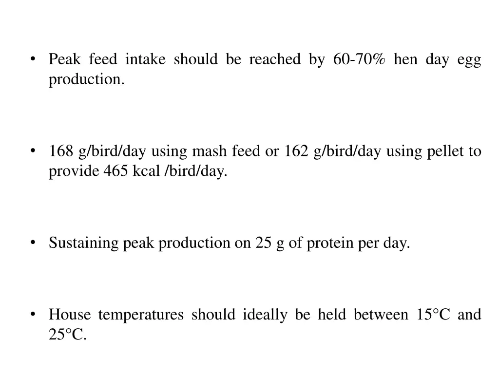 peak feed intake should be reached