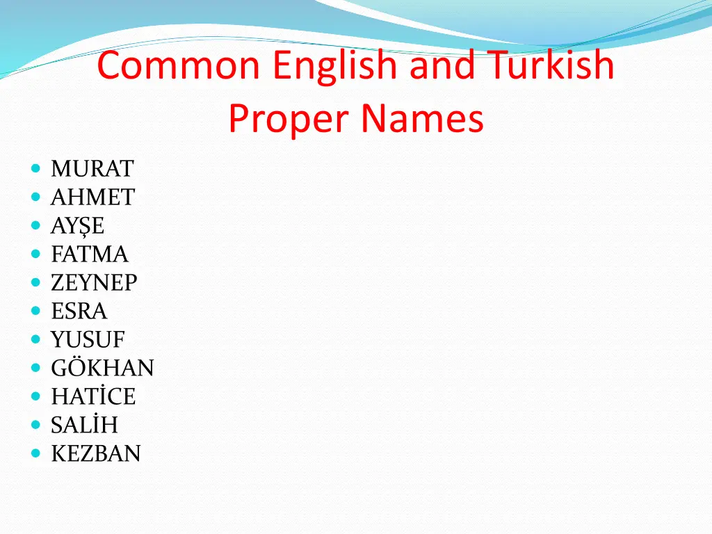 common english and turkish proper names