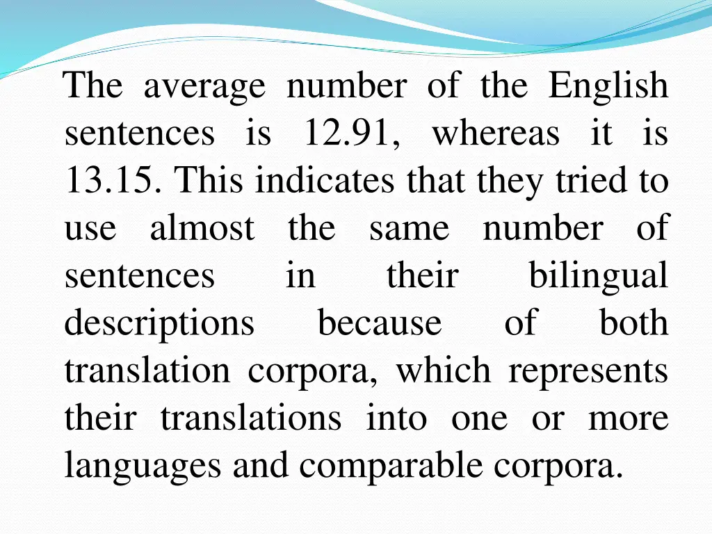 the average number of the english sentences