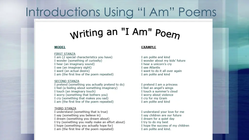 introductions using i am poems