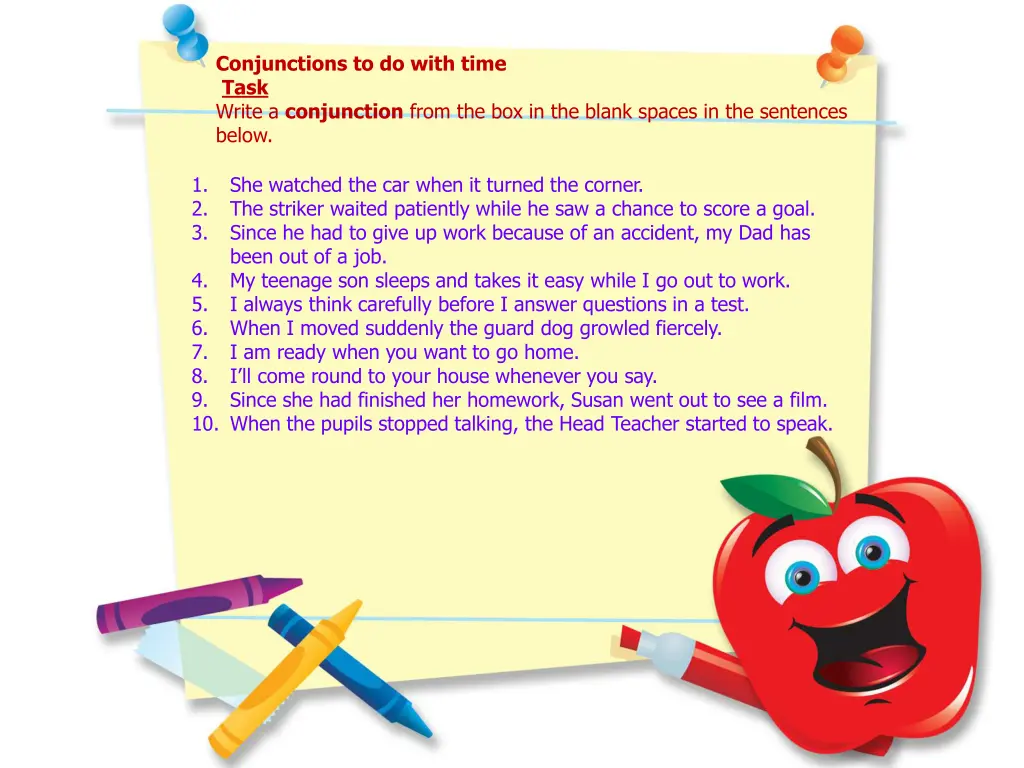 conjunctions to do with time task write