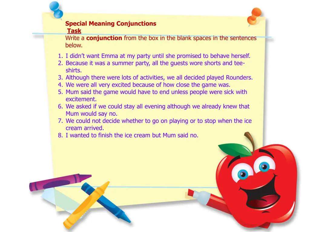 special meaning conjunctions task write