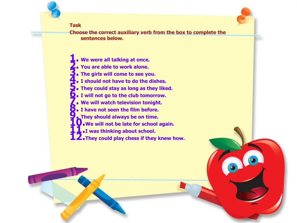 task choose the correct auxiliary verb from