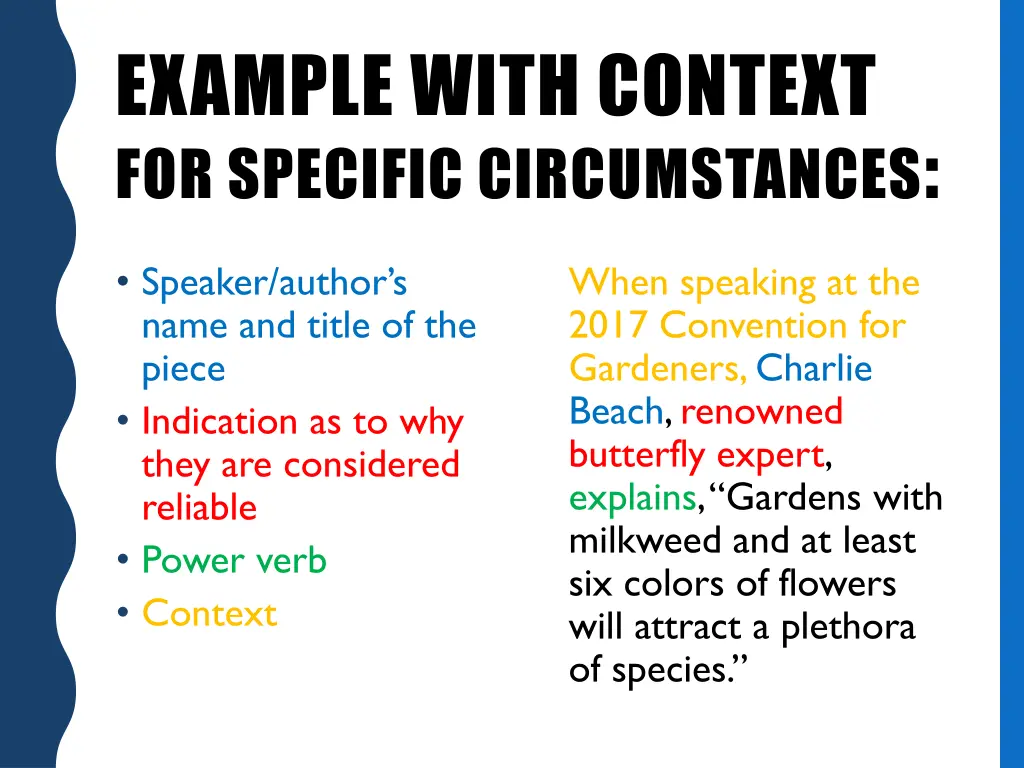 example with context for specific circumstances