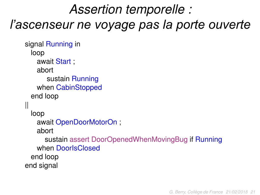 assertion temporelle l ascenseur ne voyage