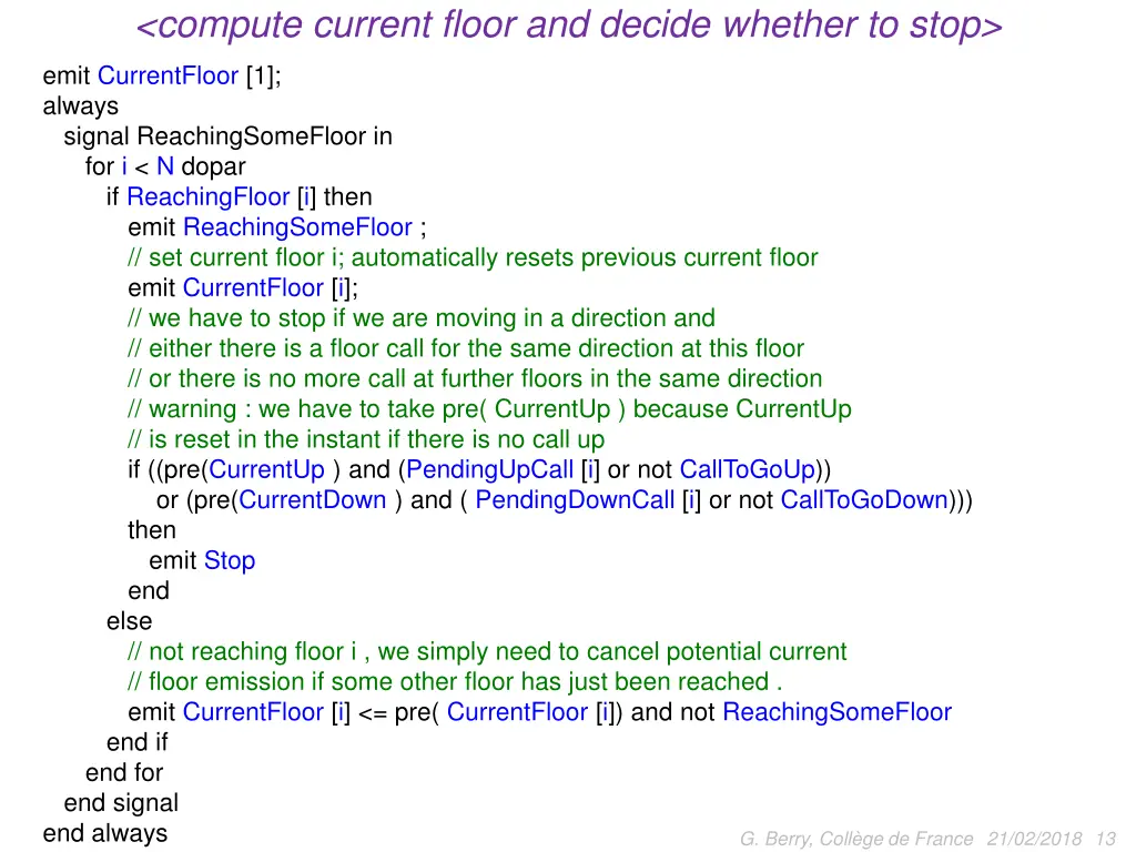 compute current floor and decide whether to stop