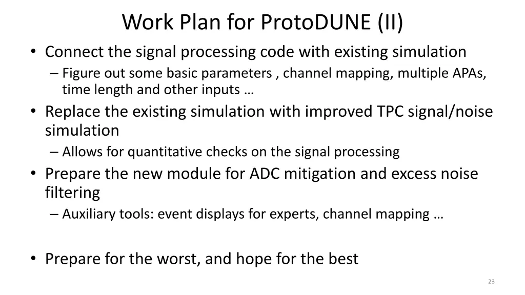 work plan for protodune ii connect the signal