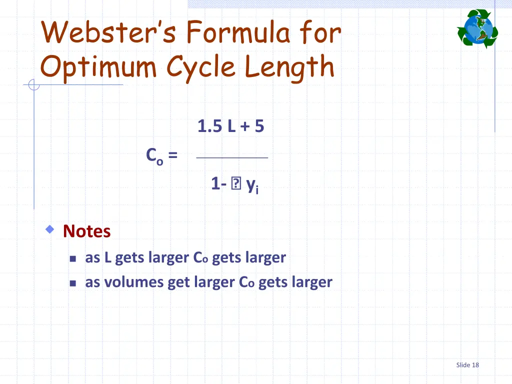 webster s formula for optimum cycle length 1