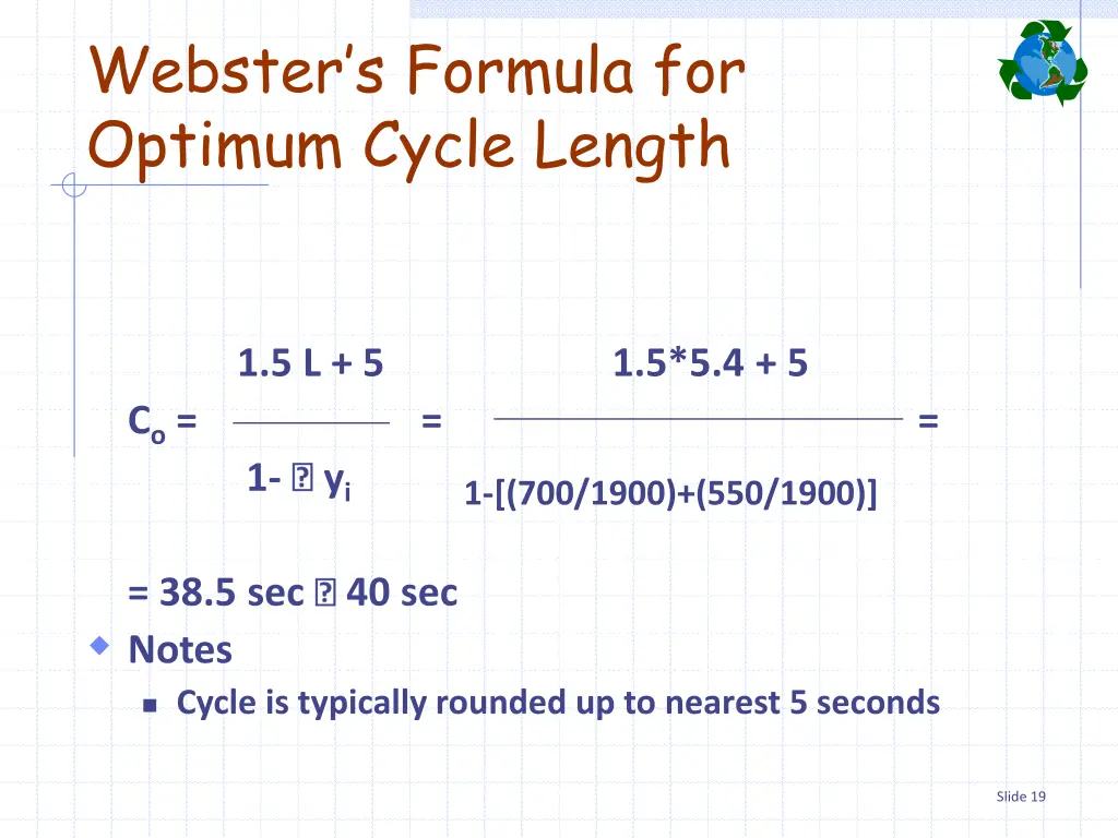 webster s formula for optimum cycle length 2