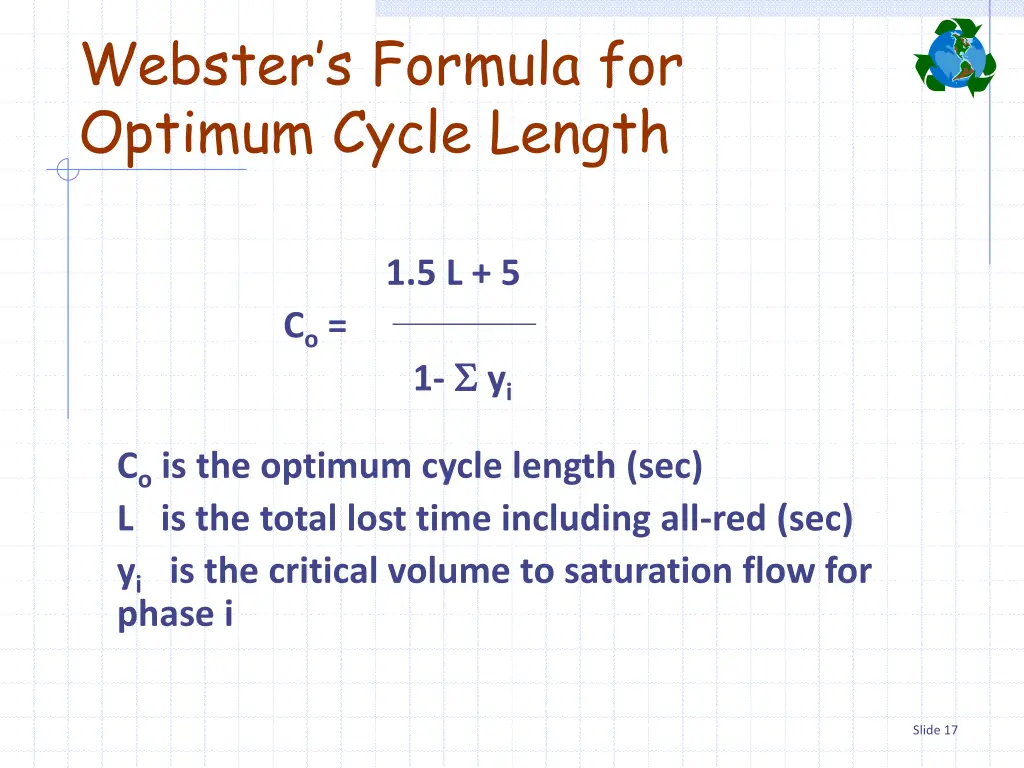 webster s formula for optimum cycle length