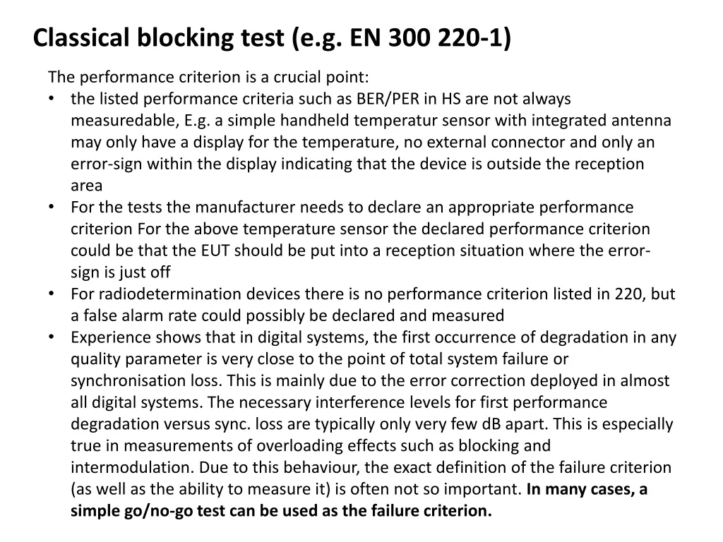 classical blocking test e g en 300 220 1 2