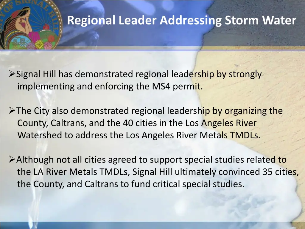 regional leader addressing storm water