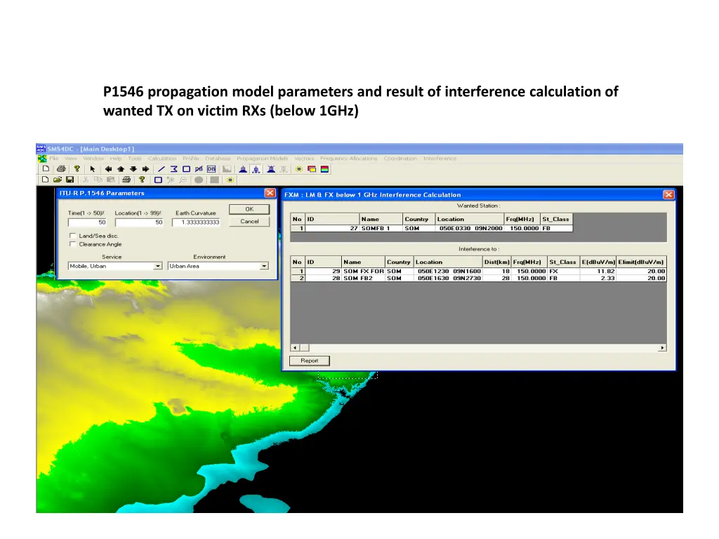 p1546 propagation model parameters and result