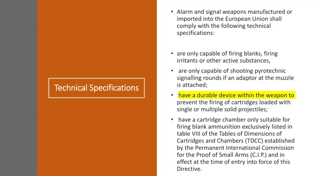 alarm and signal weapons manufactured or imported