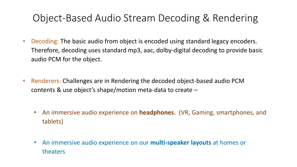 object based audio stream decoding rendering