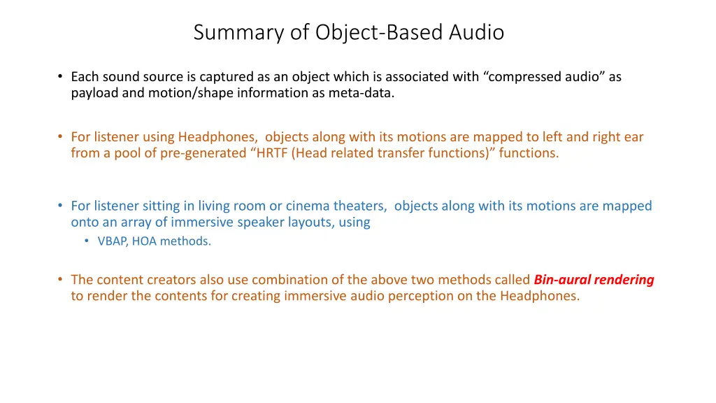 summary of object based audio