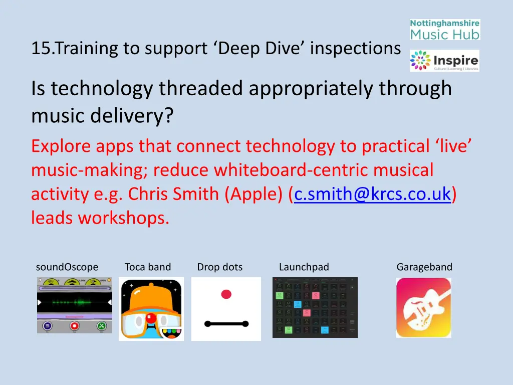 15 training to support deep dive inspections