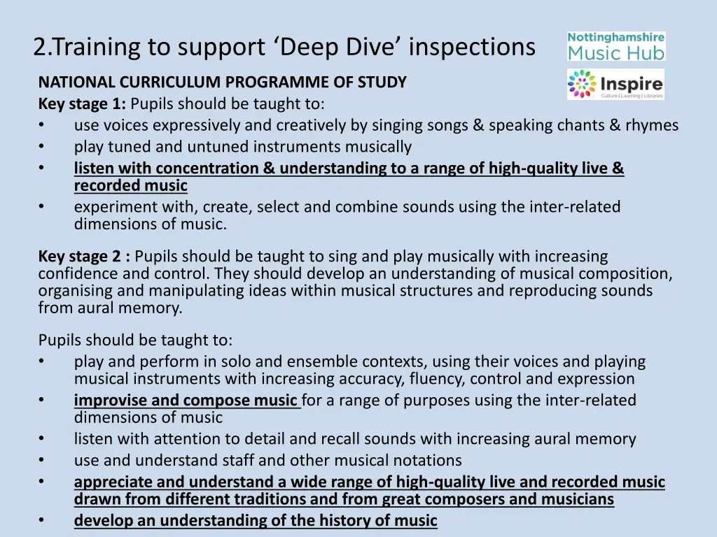 2 training to support deep dive inspections