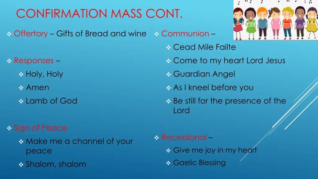 confirmation mass cont