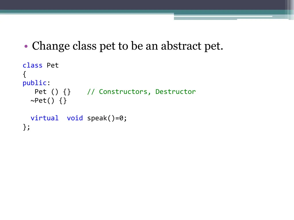 change class pet to be an abstract pet