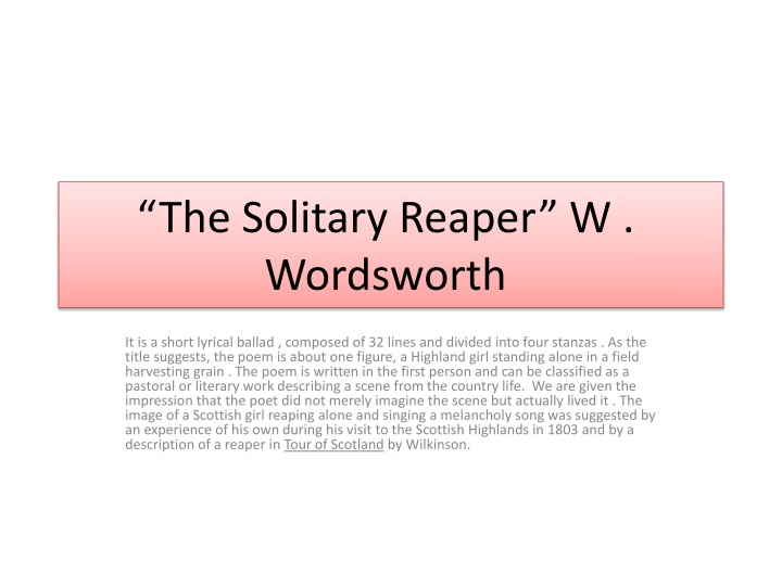 the solitary reaper w wordsworth