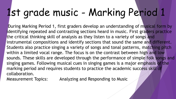 1st grade music marking period 1