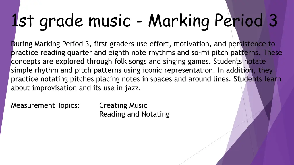 1st grade music marking period 3