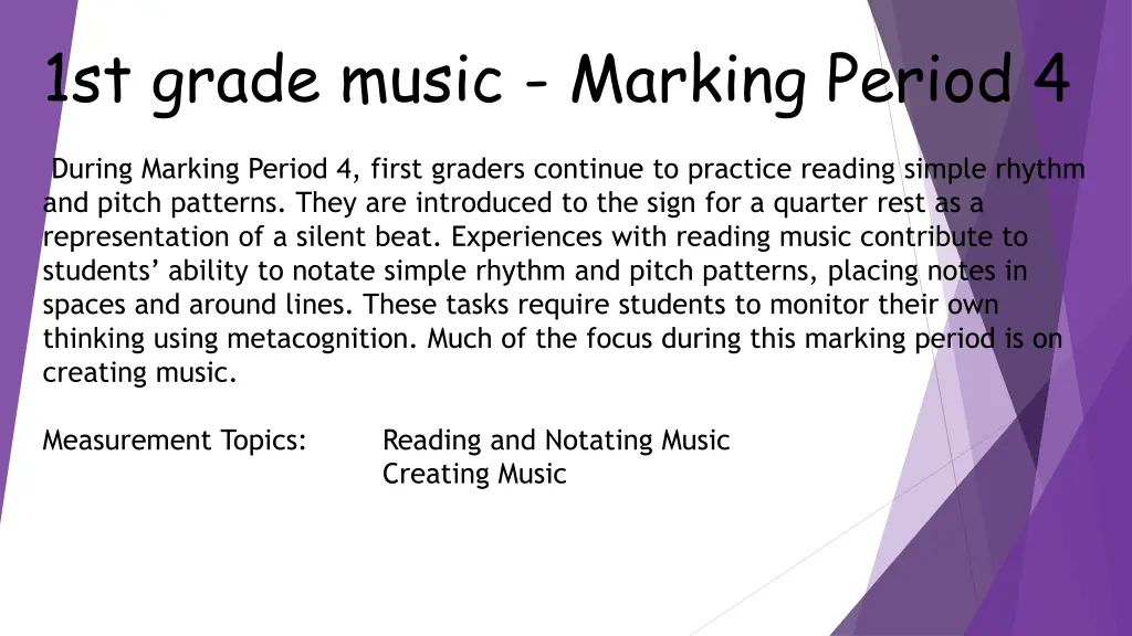 1st grade music marking period 4