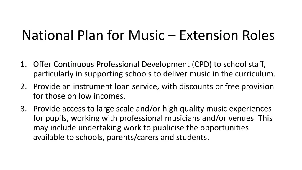 national plan for music extension roles