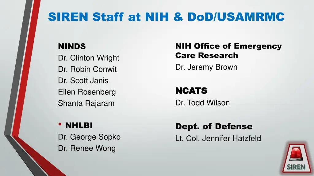 siren staff at nih dod usamrmc