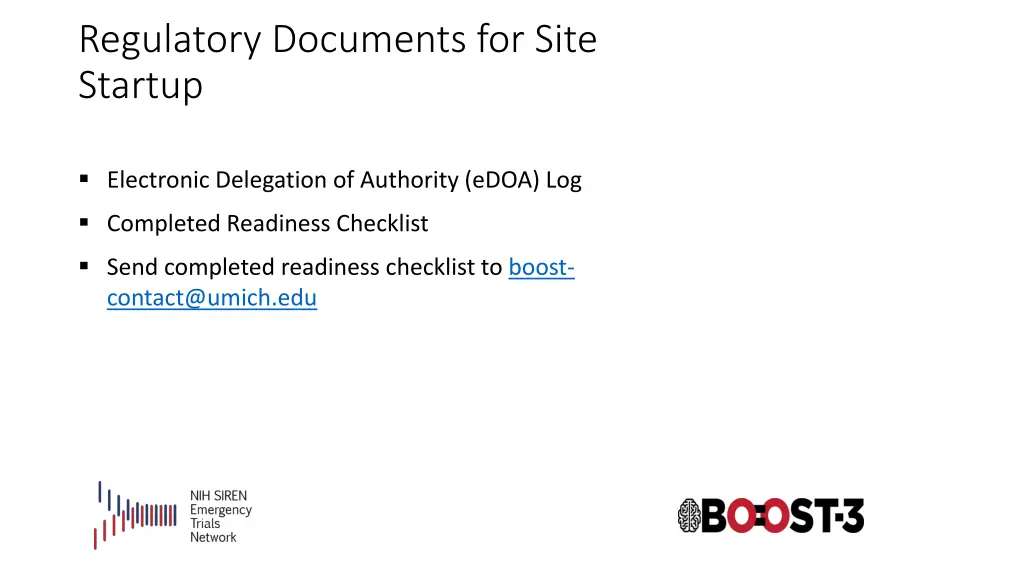 regulatory documents for site startup