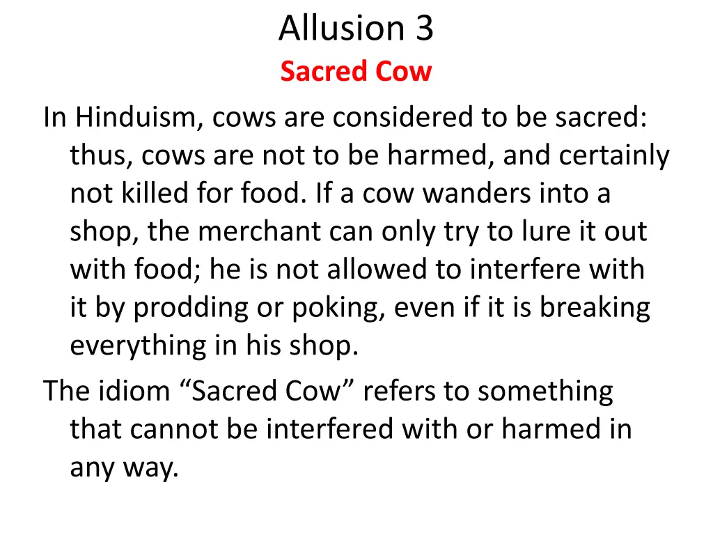 allusion 3 sacred cow