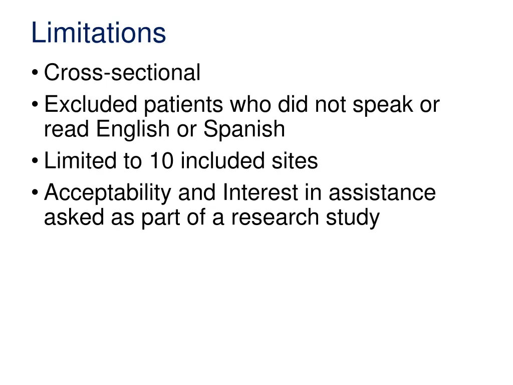 limitations cross sectional excluded patients