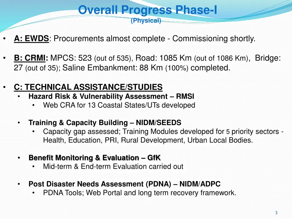 overall progress phase i physical